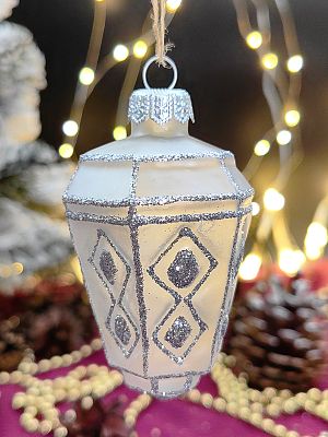 Елочная игрушка Фонарь серебристый 8 см, стекло  // фонарь SILVER