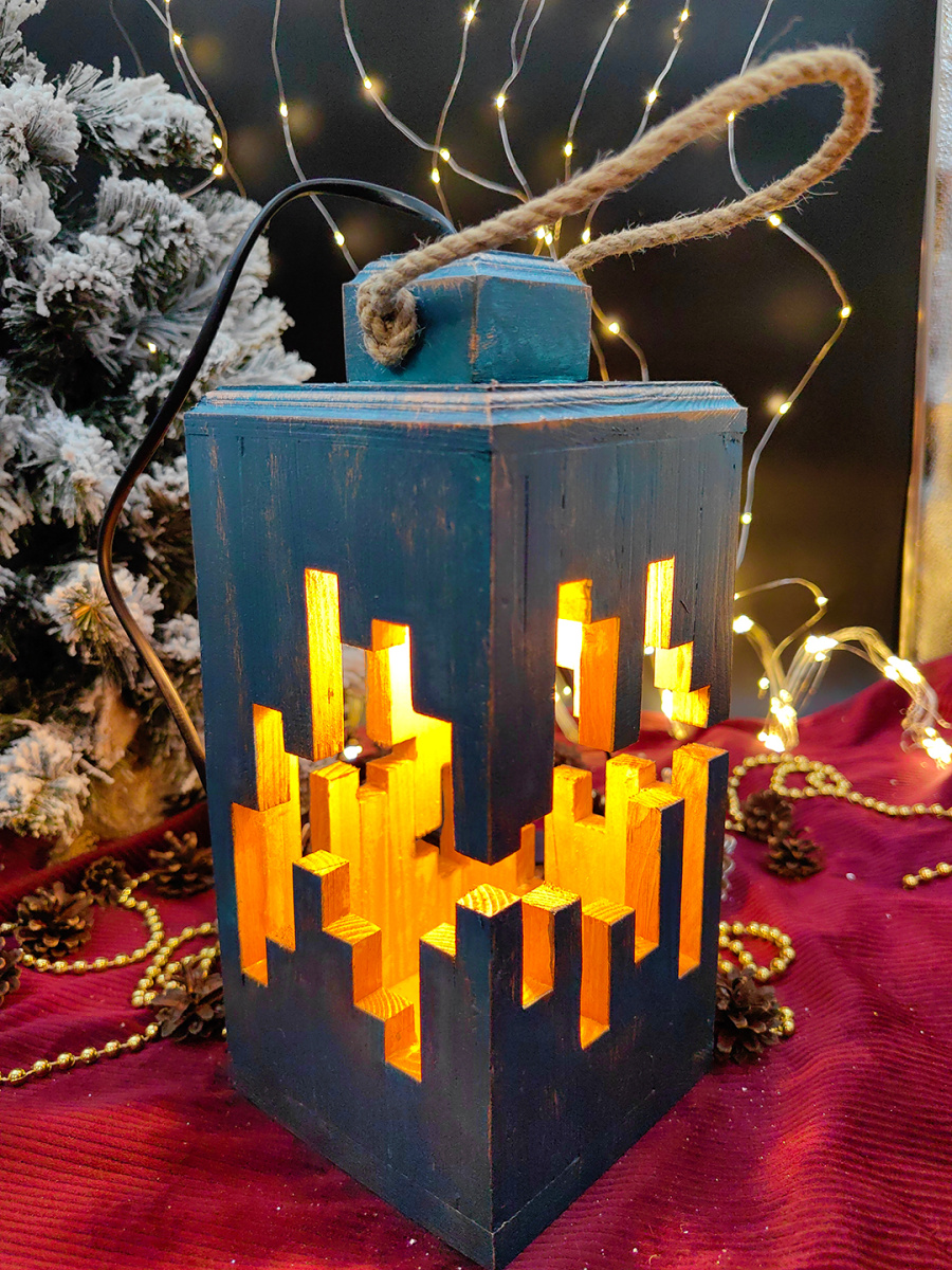 Фонарь декоративный деревянный лазурный V-14 Фонарь декоративный деревянный лазурный V-14