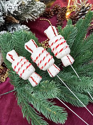 Елочная игрушка Конфеты на палочке белый/красный 11 см 32-40