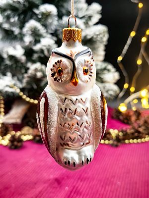 Елочная игрушка коричневый 10 см, стекло  // сова пугач BRAWN