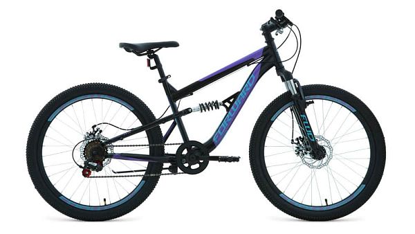 Велосипед горный двухподвес FORWARD RAPTOR 2.0 disc 24" 15"  ск. черный/фиолетовый  2020