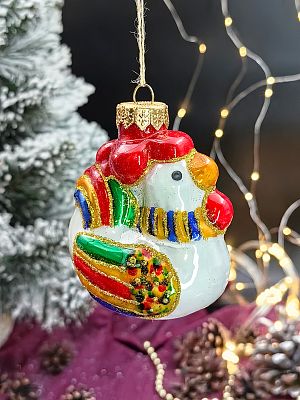 Елочная игрушка Курочка серебристый 8 см, стекло Елочные Сказки // курочка SILVER