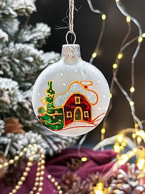 Елочная игрушка Медальон серебристый 6 см, стекло Елочные Сказки // медальон White