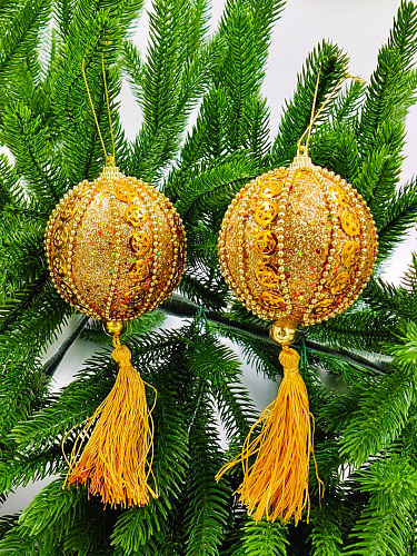 													Шар с кистью 8 см 2 шт золотой 9920314