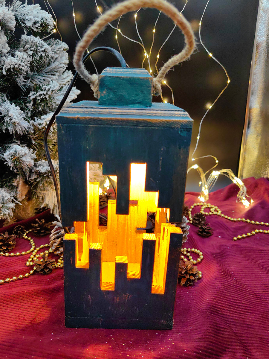 Фонарь декоративный деревянный лазурный V-14 фото 3 Фонарь декоративный деревянный лазурный V-14 фото 3