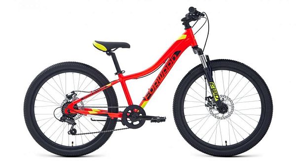 Велосипед горный FORWARD TWISTER 24 2.2 disc 24" 12" 7 ск. красный/ярко-зеленый RBKW1J347027 