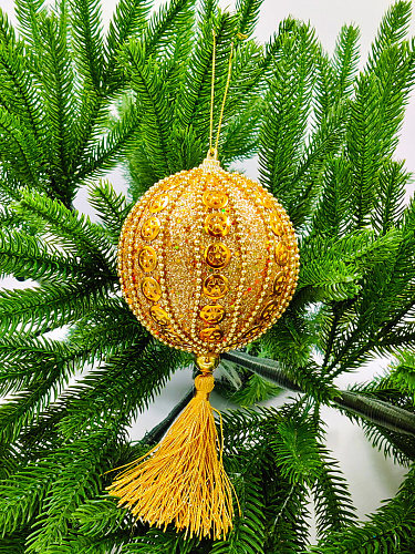 													Шар с кистью 10 см 1 шт золотой 9920313