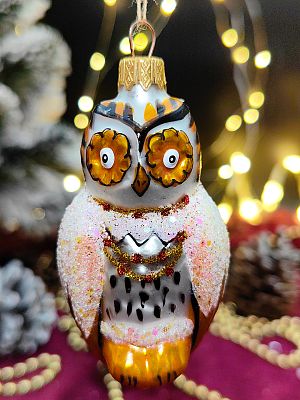 Елочная игрушка Сова золото 10 см, стекло  // сова пугач GOLD