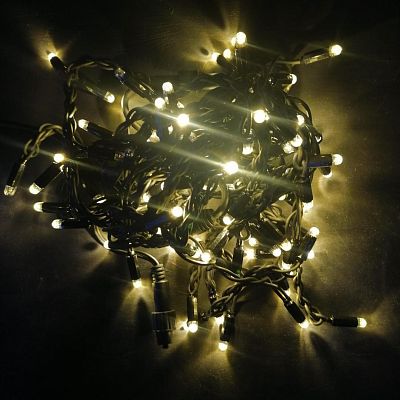 Светодиодная бахрома 3 м, белый теплый 100 LED, статичный с FLASH эффектом, провод черный, 100L(ч/п)