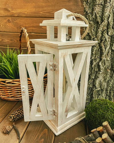 													Фонарь декоративный деревянный  белый V-10Белоснежный фото 2