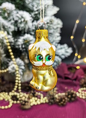 Елочная игрушка Котик золото 6 см, стекло Елочные Сказки // котик GOLD