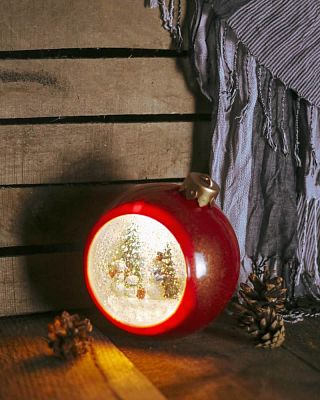 Новогодний фонарик музыкальный елочный шар Снеговик 15 см 9920044