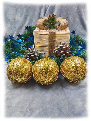 Набор шаров 8 см 3 шт золотой 8-106