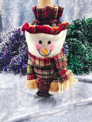 Мешок для бутылки снеговик  клеточка  9817211sn