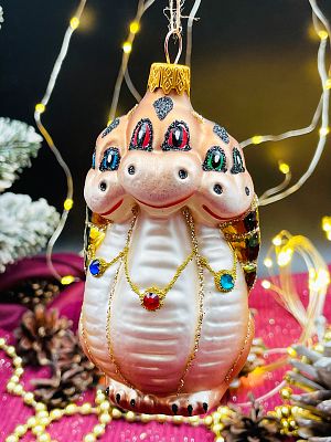 Елочная игрушка Дракон коричневый 11 см, стекло  // дракон BIG