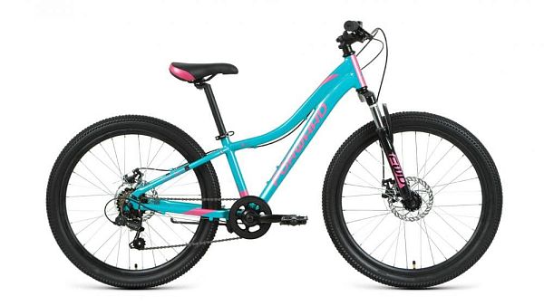 Велосипед горный FORWARD JADE 24 2.0 disc 24" 12" 7 ск. бирюзовый/розовый RBKW1J347006 2021