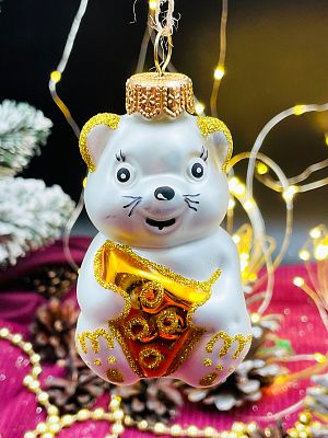 Елочная игрушка Мышка серебристый  см, стекло  // мышка BIG SILVER