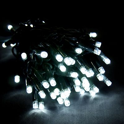Светодиодная нить 8 м. м, белый 80 LED, , провод черный, Р-734